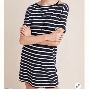 NWT Monrow Stripe Striped Navy Blue White Cutout T-Shirt Mini Dress Size Small
